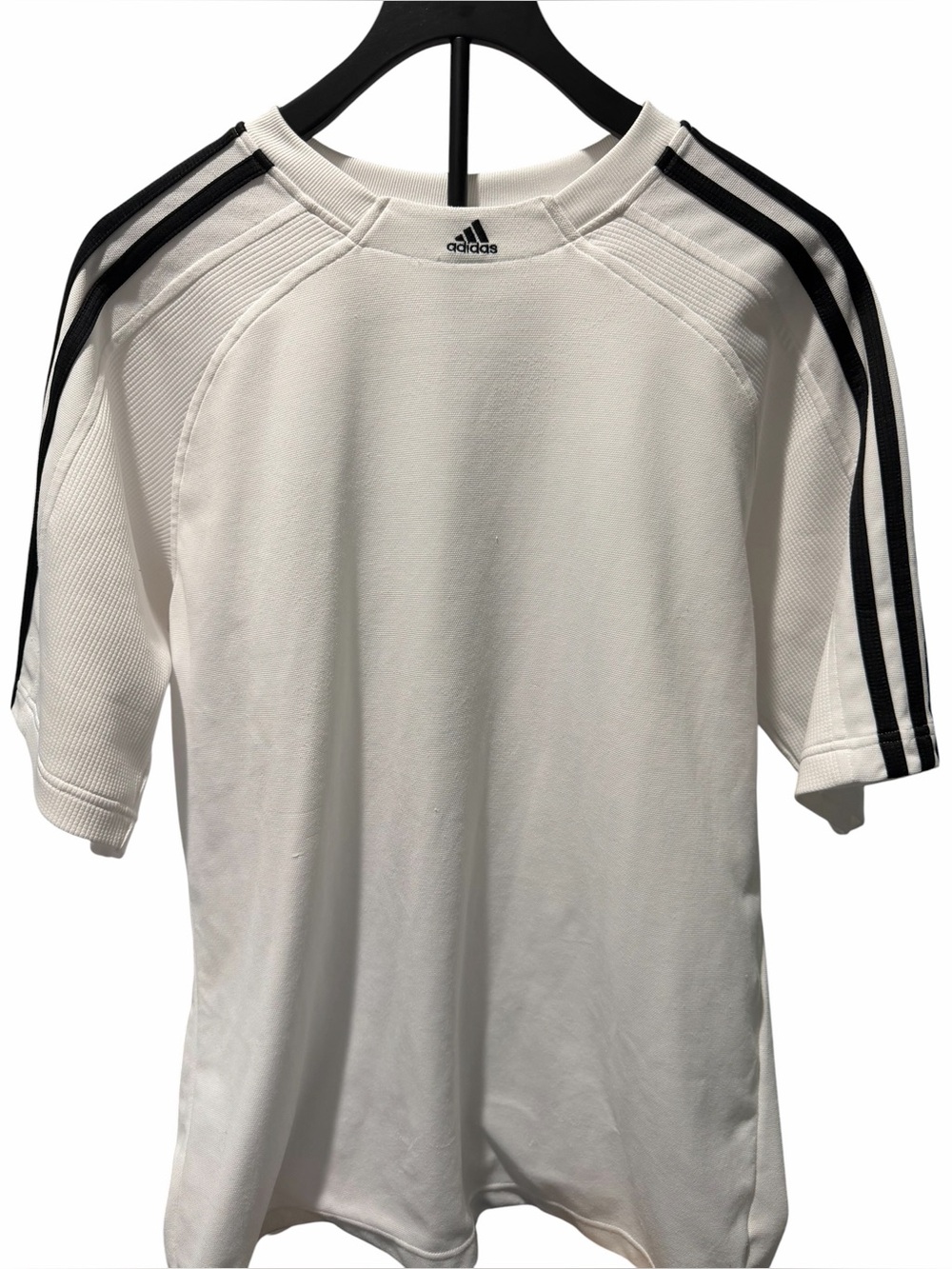 adidas White Short Sleeve Shirt with Black 3-Stripes
